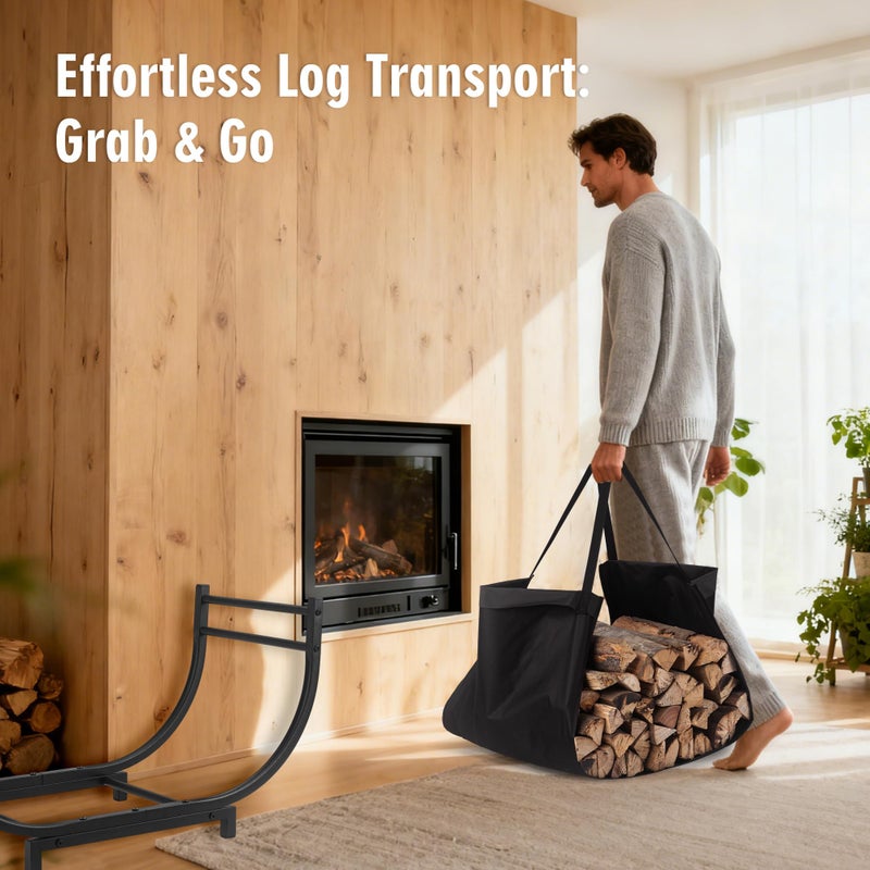 facka Curved Firewood Rack and Log Carrier Bag, 30 Inch Indoor Log Firewood Holder, Metal Fireplace Wood Storage, Waterproof & Rustproof wood racks outdoor for firewood - Image 4