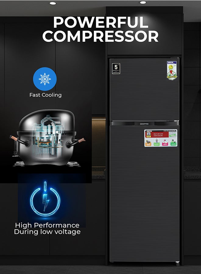GEEPAS 320L Gross / 251L Net Capacity, No Frost Double Door Free Standing Refrigerator With Multi air Flow, Twist Ice Maker, Temperature Control, Stainless Steel Finish, Glass Shelves, Fridge - 198L/Freezer- 53L capacity 360 L GRF3207SSXXN Grey - Image 5