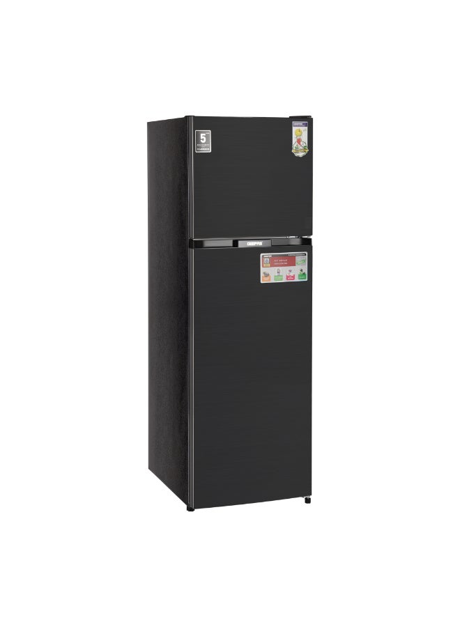 GEEPAS 320L Gross / 251L Net Capacity, No Frost Double Door Free Standing Refrigerator With Multi air Flow, Twist Ice Maker, Temperature Control, Stainless Steel Finish, Glass Shelves, Fridge - 198L/Freezer- 53L capacity 360 L GRF3207SSXXN Grey - Image 2