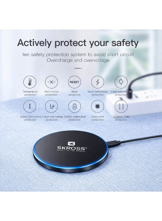 سكروس شاحن لاسلكي من SKROSS - قاعدة شحن سريع معتمدة بمعيار Qi، تدعم الوضع في أي اتجاه (360 درجة) وتتميز بنظام حماية وأمان شامل (10 نقاط) - صناعة سويسرية - إضاءة RGB - Image 5