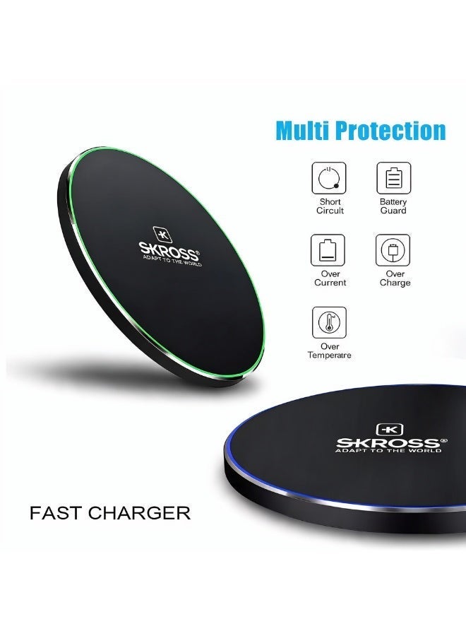 سكروس شاحن لاسلكي من SKROSS - قاعدة شحن سريع معتمدة بمعيار Qi، تدعم الوضع في أي اتجاه (360 درجة) وتتميز بنظام حماية وأمان شامل (10 نقاط) - صناعة سويسرية - إضاءة RGB - Image 2
