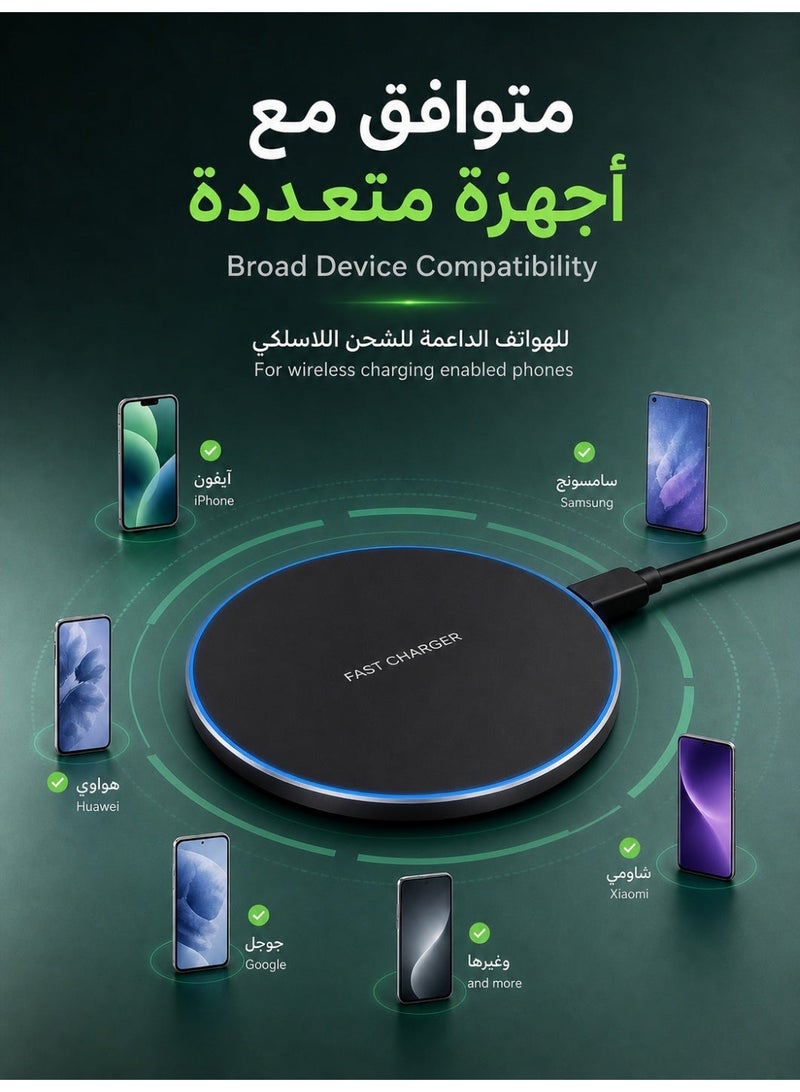 سكروس شاحن لاسلكي من SKROSS - قاعدة شحن سريع معتمدة بمعيار Qi، تدعم الوضع في أي اتجاه (360 درجة) وتتميز بنظام حماية وأمان شامل (10 نقاط) - صناعة سويسرية - إضاءة RGB - Image 3