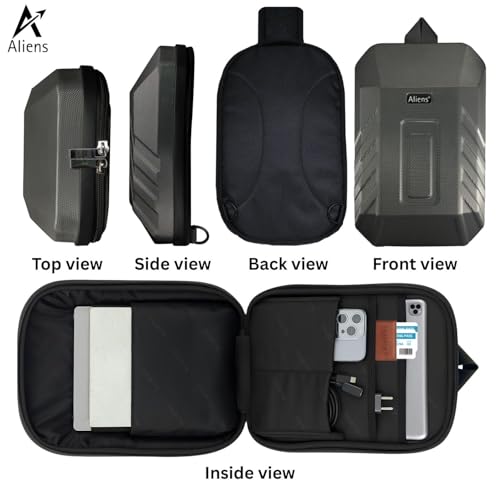 Aliens ABS Hard Shell Sling Bag | 180° Open Crossbody & One Side Shoulder Bag for Mens & Women, Office, Travel & Everyday Mini Backpack for iPad, Tablet, Smartphone,Charger,Headphone,HDD,Camera–Grey - Image 3