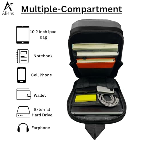 Aliens ABS Hard Shell Sling Bag | 180° Open Crossbody & One Side Shoulder Bag for Mens & Women, Office, Travel & Everyday Mini Backpack for iPad, Tablet, Smartphone,Charger,Headphone,HDD,Camera–Grey - Image 4
