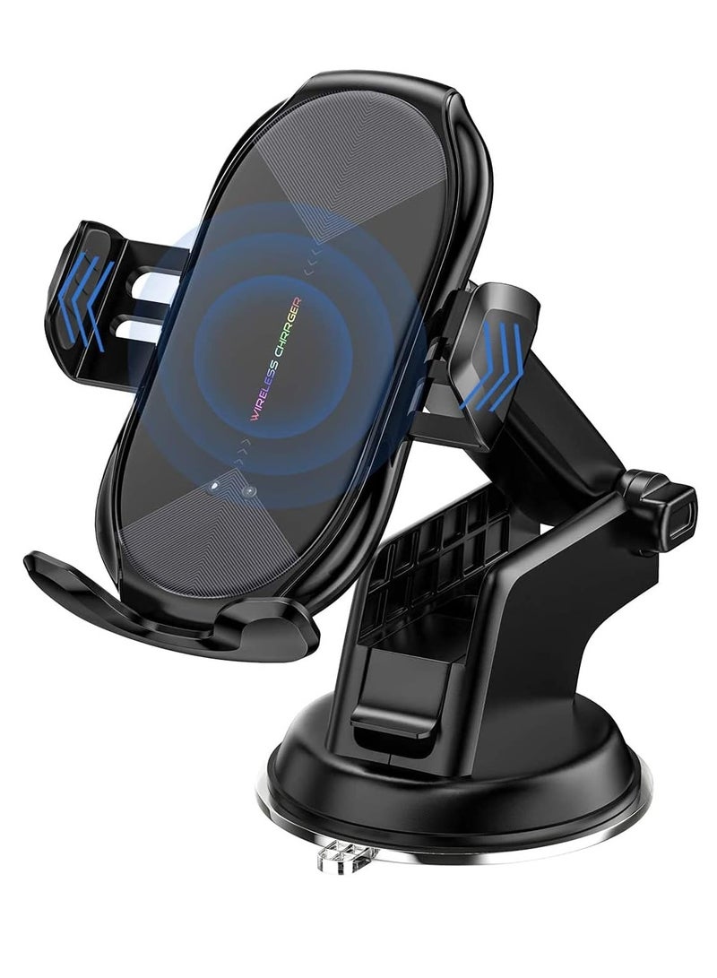 Wireless Car Charger Mount, Auto-Clamping Fast Charging Car Phone Holder Air Vent Compatible(BLACK) - Image 1