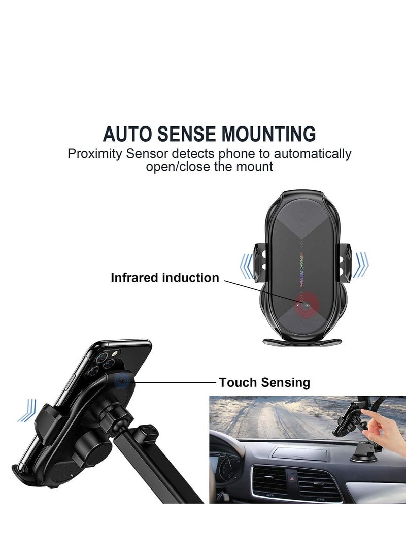 Wireless Car Charger Mount, Auto-Clamping Fast Charging Car Phone Holder Air Vent Compatible(BLACK) - Image 2