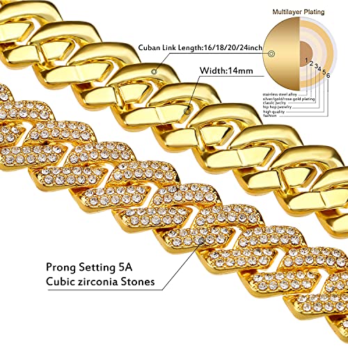 JUNVirtuous Cuban Link Chain Mens Iced Out Miami Cuban Necklace Silver/Gold Bling Diamond Hip Hop Jewelry for Women (24 inch Gold Necklace) - Image 3
