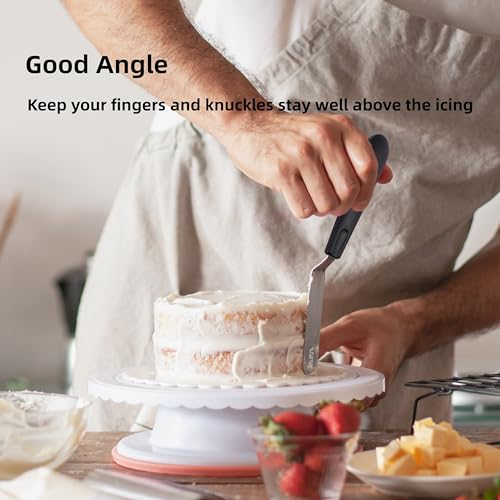 LEGERM Cake Icing Spatulas with Non-Slip Handle 4 6 Inch Small Offset Palette Knife for icing smoother, Flat Pallet Knives for Baking or Frosting, Stainless Steel Cake Decorating Spatulas Angled Spatula - Image 4