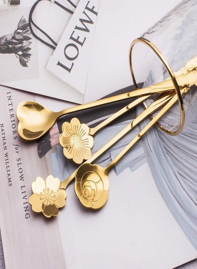 XIBO Desert Spoon 4Pcs Set Coffee Spoon, Flower Teaspoons, Desserts Spoons, Stainless Steel Reusable Tea Scoops, Spoon Set for Kitchen, Dessert House, Cafe Or Bar. - Image 5