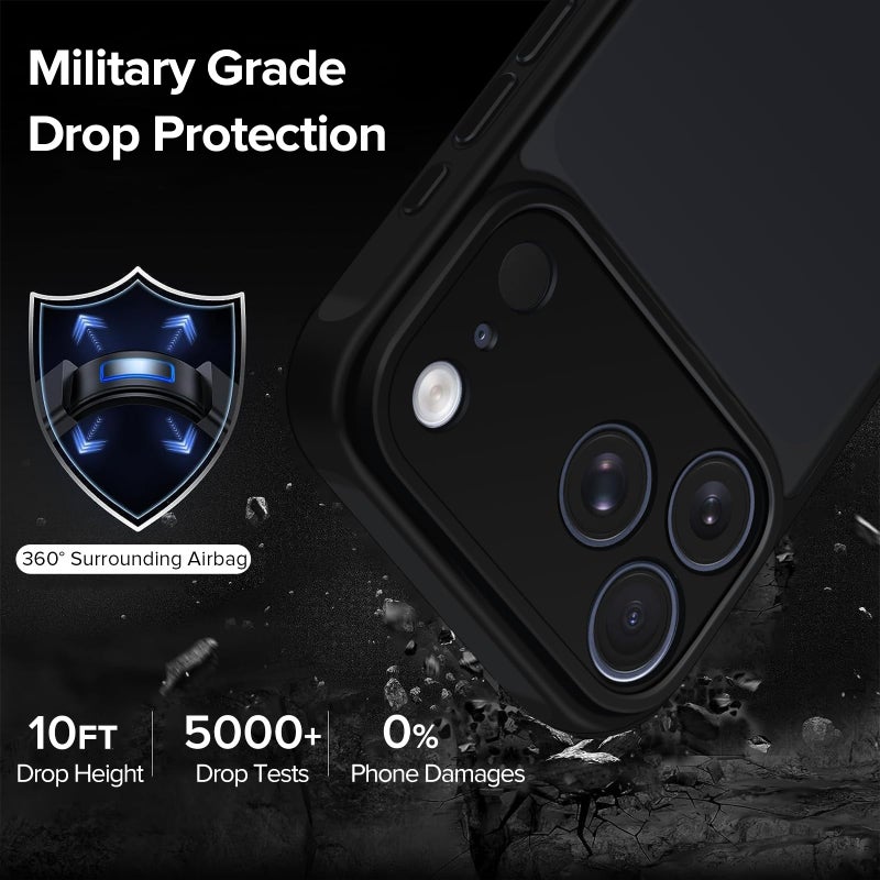ivoler 3-in-1 Case for iPhone 17 Pro Max 6.9" 2025 with 2 Pack Tempered Glass Screen Protector [Military Grade Protection], Frosted Translucent Back for iPhone 17 Pro Max Cover- Black - Image 2