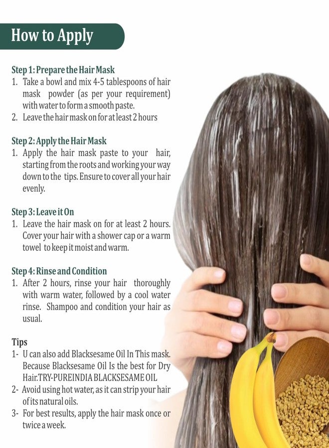 PUREINDIA Natural Banana & Fenugreek Hair Mask for Dry, Damaged, and Color-Treated Hair - Handmade with Organic Ingredients- Promotes Hair Growth, Strength, and Shine."Organic and Chemical-Free Hair Care for Dry and Damaged Hair , 100gm, Pack Of-1 - Image 4