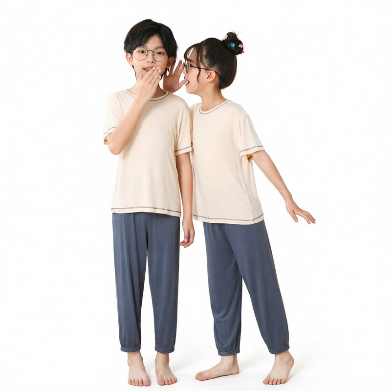 Boys Girls Summer Short Sleeve Pajama Set Kids Homewear Suit - Image 4
