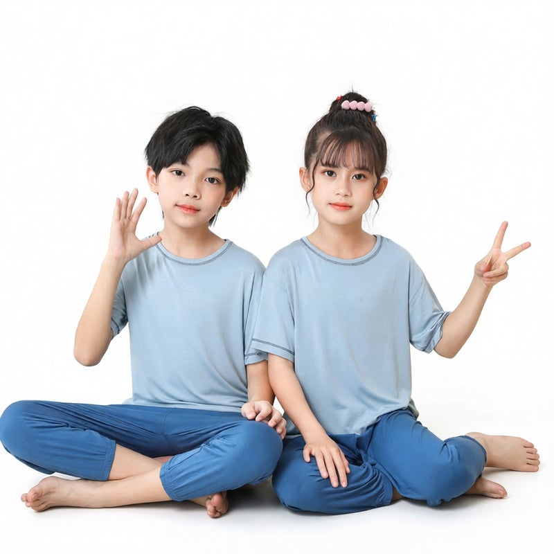 Boys Girls Summer Short Sleeve Pajama Set Kids Homewear Suit - Image 2