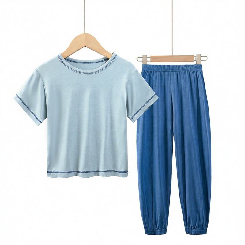 Boys Girls Summer Short Sleeve Pajama Set Kids Homewear Suit - Image 5