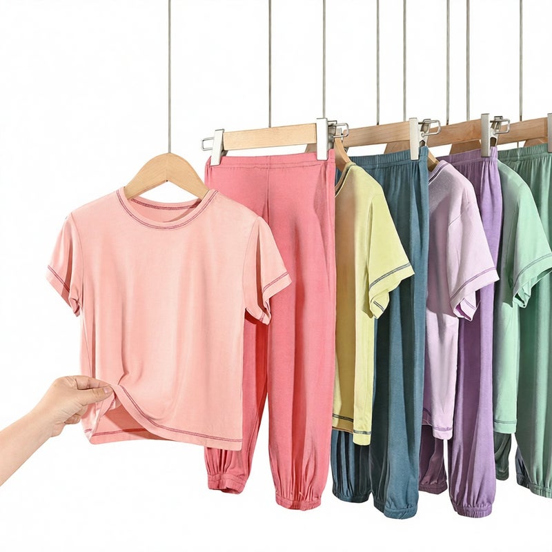 Boys Girls Summer Short Sleeve Pajama Set Kids Homewear Suit - Image 1