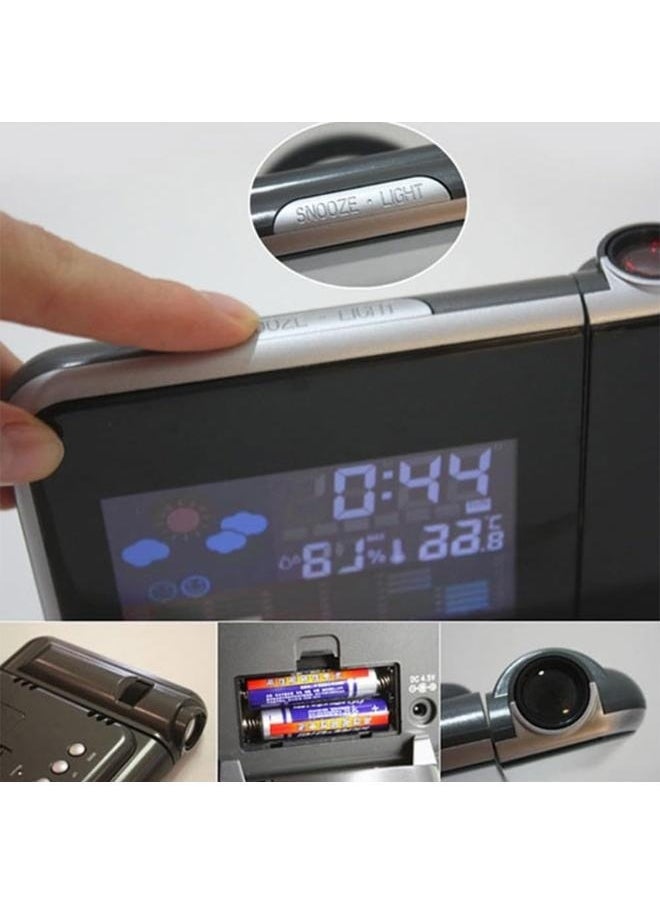 Creative Digital Projection Alarm Clock With Accurate Temperature And Humidity Measurement, Color LCD Screen, 15 * 2.5 * 11cm(Black)