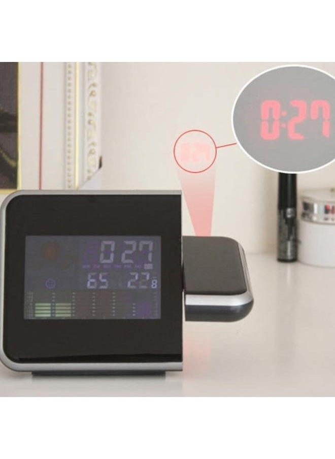 Creative Digital Projection Alarm Clock With Accurate Temperature And Humidity Measurement, Color LCD Screen, 15 * 2.5 * 11cm(Black)