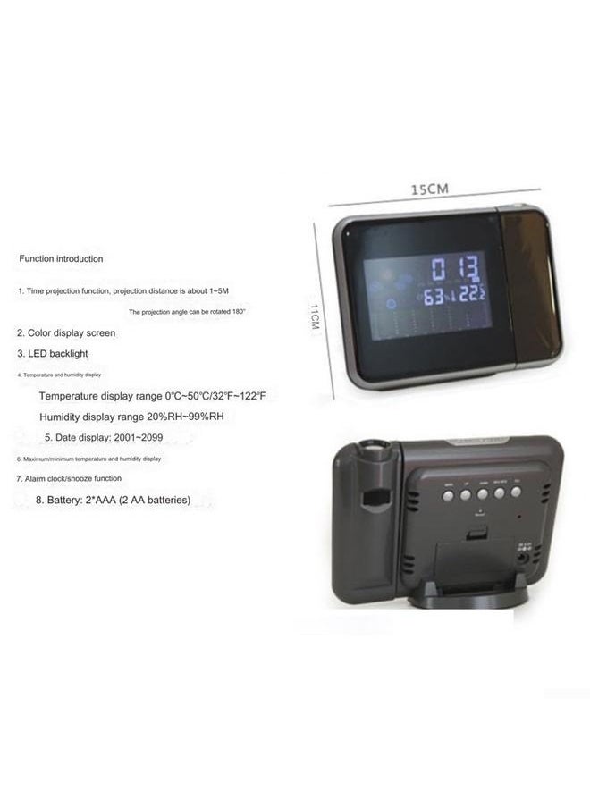 Creative Digital Projection Alarm Clock With Accurate Temperature And Humidity Measurement, Color LCD Screen, 15 * 2.5 * 11cm(Black)