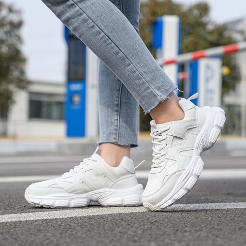 COOU Steel Toe Sneakers for Women Safety Shoes Lightweight Comfortable Thickened Sole Puncture Proof Steel Toe Work Shoes Women Size 6.5 White - Image 2