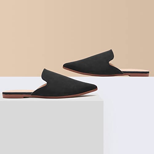 Tilocow Mules for Women Flats Pointed Toe Slip On Backless Loafers Flat Mule Business Casual Shoes Slides Black - Image 5