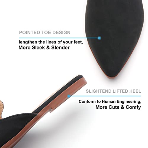 Tilocow Mules for Women Flats Pointed Toe Slip On Backless Loafers Flat Mule Business Casual Shoes Slides Black - Image 3