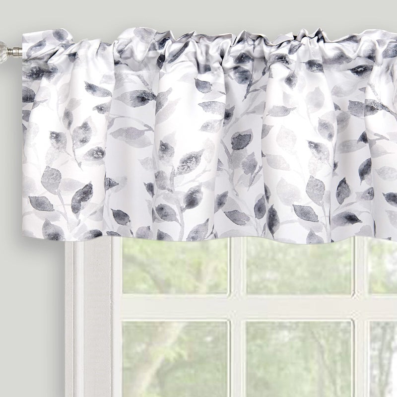 Inselnwald Gray and White Floral Printed Valance for Windows Short Curtains Valances Rod Pocket for Kitchen Bathroom Cafe Living Room 52 x 14 Inches Gray