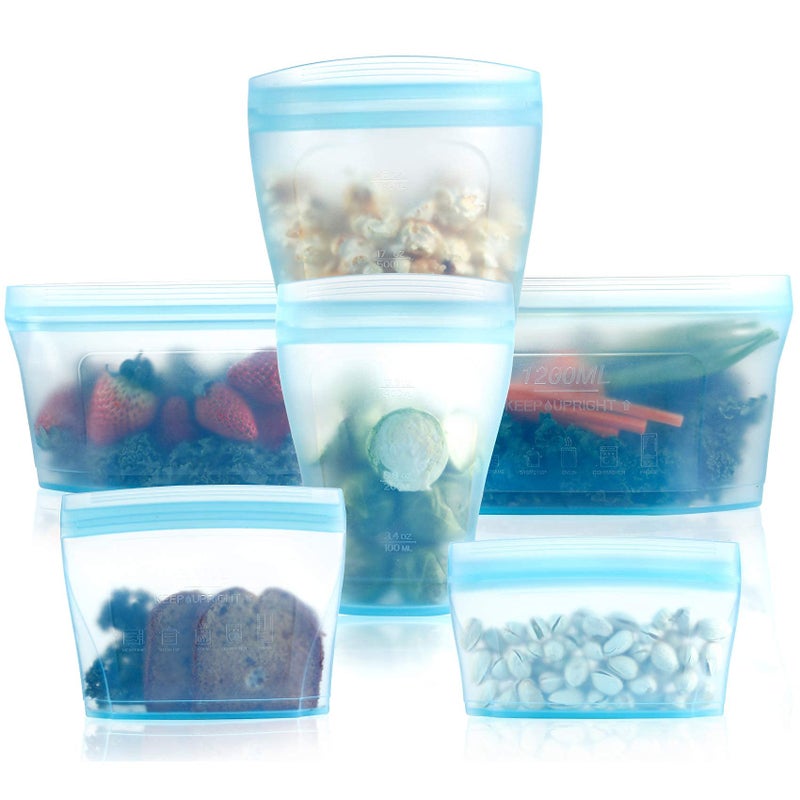 Xomoo Reusable food container silicone bag, Upgrade second generation 6 Pcs Containers Storage, 100% Silicone Food Bag, Stand Up Preservation Rounded interior for easy cleaning. - Image 1