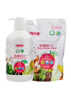 FARLIN Baby Bottle Wash 700Ml With 700 Refill Pack – Plant Based Natural, Safe & Non-Toxic With Neutral Ph Cleaner For Bottles, Pacifiers & Accessories  - Image 1