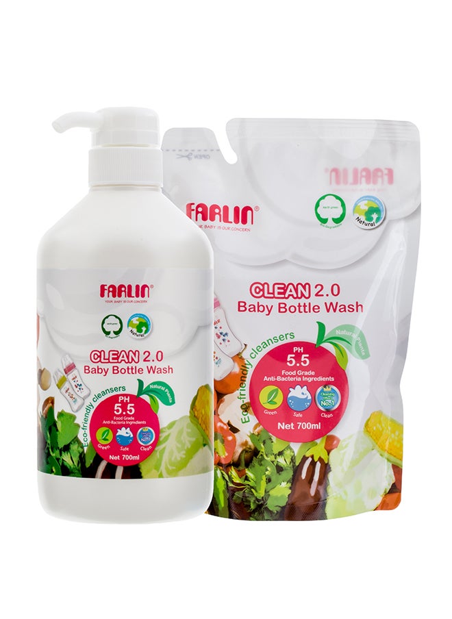 FARLIN Baby Bottle Wash 700Ml With 700 Refill Pack – Plant Based Natural, Safe & Non-Toxic With Neutral Ph Cleaner For Bottles, Pacifiers & Accessories  - Image 1