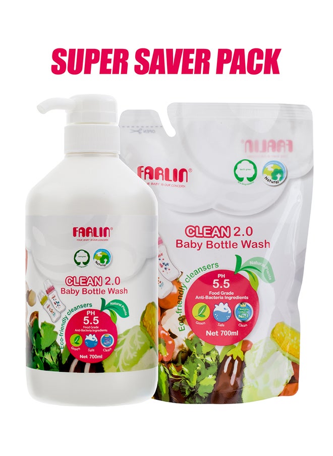 FARLIN Baby Bottle Wash 700Ml With 700 Refill Pack – Plant Based Natural, Safe & Non-Toxic With Neutral Ph Cleaner For Bottles, Pacifiers & Accessories  - Image 2
