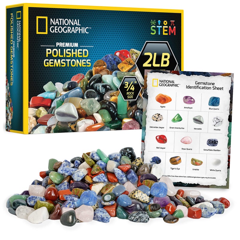 Blue Marble National Geographic Premium Polished Stones 2 Pounds of 34Inch Tumbled Stones and Crystals Bulk 4500 Carats Gemstones for Kids Rock and Mineral Kit STEM Toys - Image 1