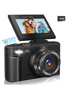 ASIV Compact Retro 64MP Digital Camera – 4K UHD Video Recording, 180° Flip Screen, 18x Digital Zoom, Includes 32GB TF Card, Wireless Camera for YouTube Vlogging (Black)  - Image 1