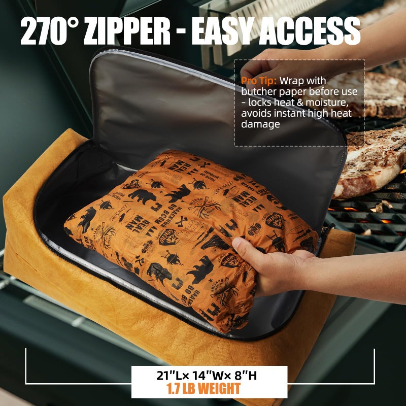 SCAUSY 270Â° Opening BBQ Blanket for Resting Meat, Valentines Day Gift Meat Resting Bag, Leak-Proof Smoker Accessories, Grilling Gift for Pork/Brisket/Turkey - Anniversary Birthday Gift for Men Him Dad - Image 3