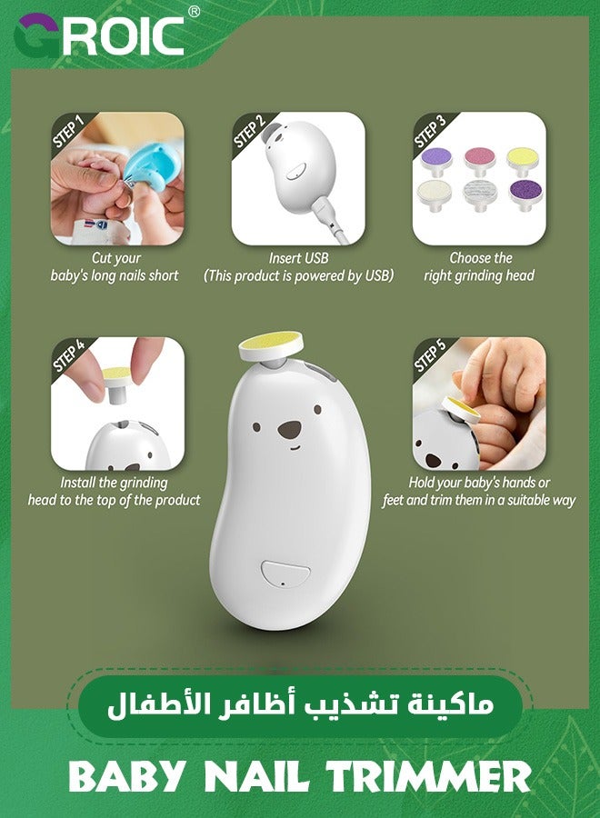 GROIC Baby Nail Trimmer Electric,Rechargeable Baby Nail Clippers with 6 Grinding Heads and LED Light, Safe Baby Nail File Set for Newborn,Trim Polish Grooming kit  - Image 4