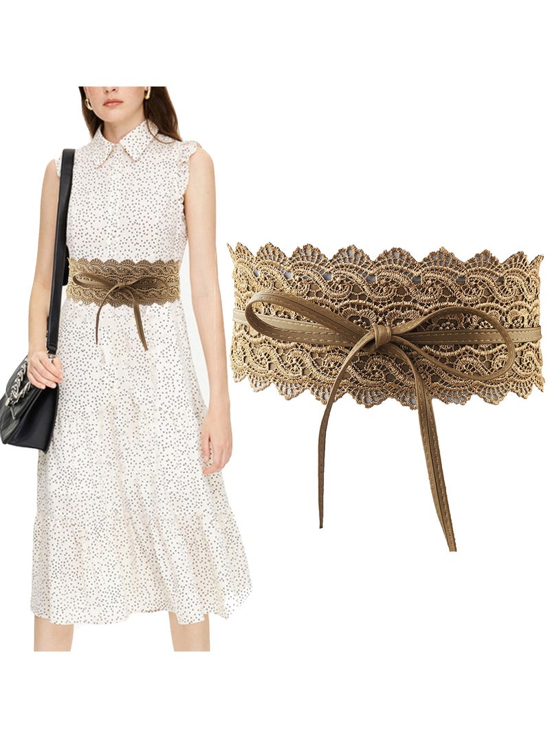 Women Lace Wide Belt Boho Wasit Wrap Self Tie Belt Cinch Ladies Waist Dress Belt  - Image 1