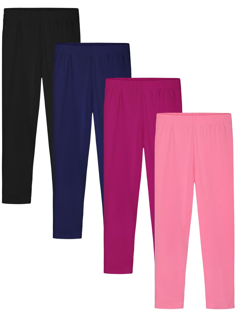 Cooraby 4 Pack Girls Cotton Leggings Ankle Length Leggings Footless Soft Warm Stretchy Tights Pants for Kids - Image 1