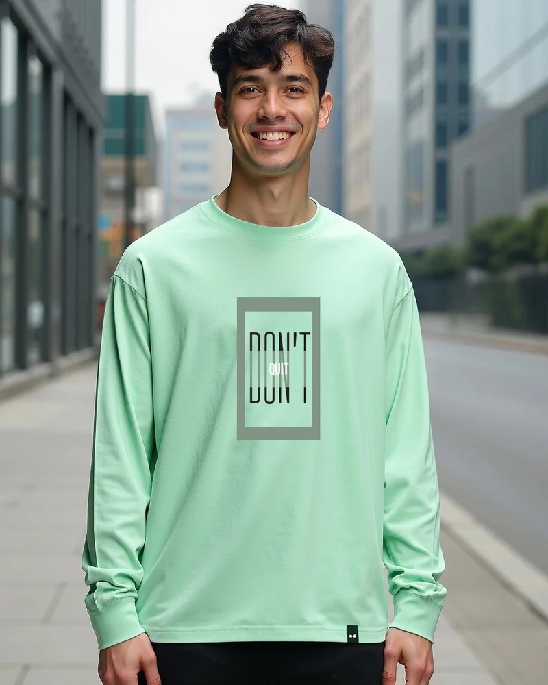 bewakoof Men's Bird Egg Green Dont Quit Typography Oversized T-shirt