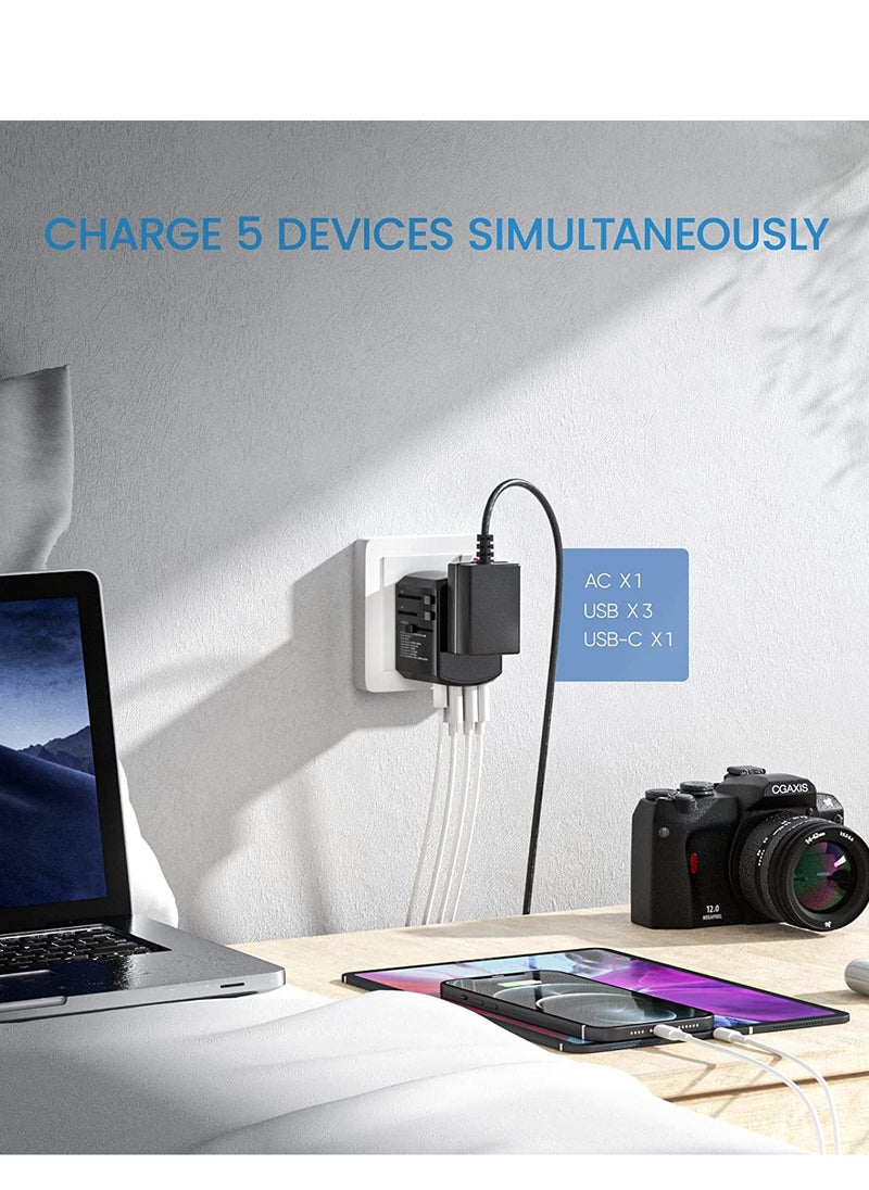 Generic Universal Travel Adapter One International Wall Charger AC Plug Adaptor with 5.6A Smart Power and 3.0A USB Type-C for USA EU UK AUS Red  - Image 3
