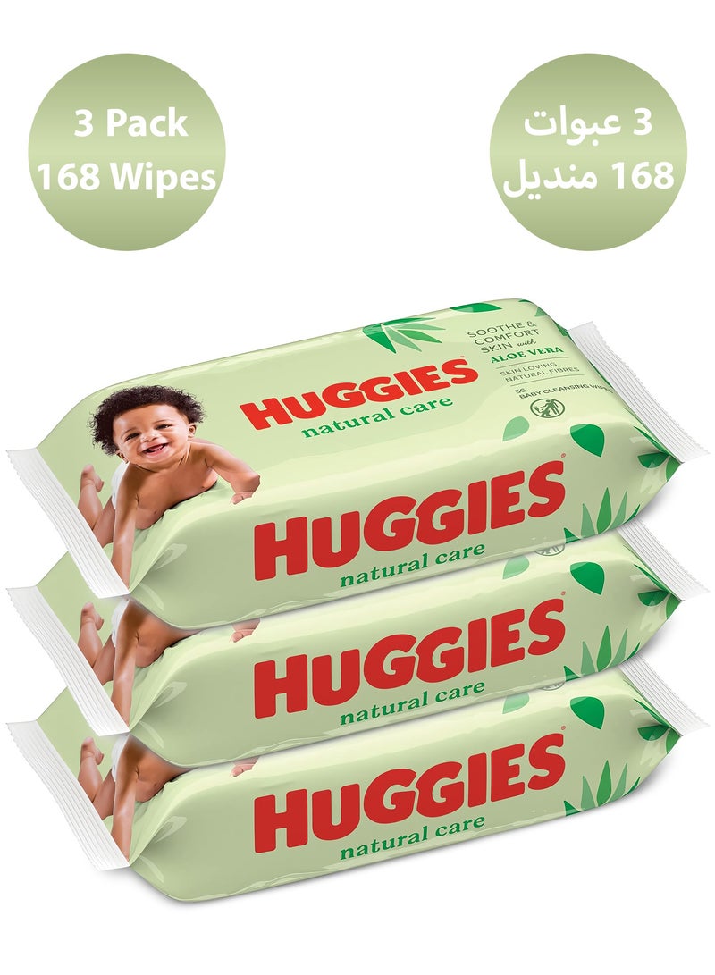 Huggies Huggies Natural Baby Wipes, Aloe Vera Wipes, 3 Pack x 56 Wipes  - Image 1