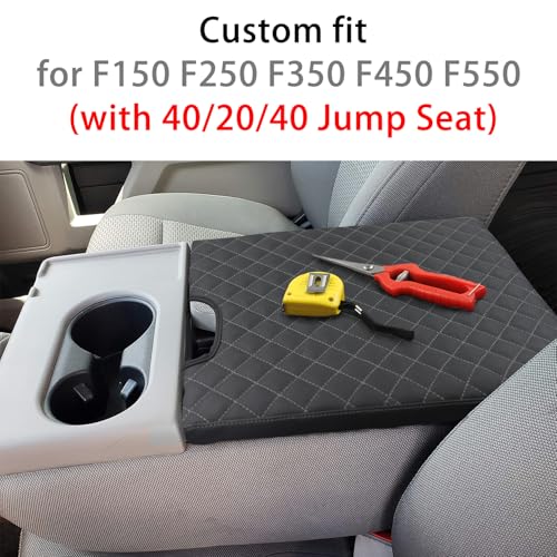 LOCOY Center Console Armrest Cover for Ford F150 Accessories 2015-2025, for F250 F350 F450 2017-2025 with 40/20/40 Jump Seat, Arm Rest Cushion Protection Interior, Middle Console Cover (Gray Stitches) - Image 2