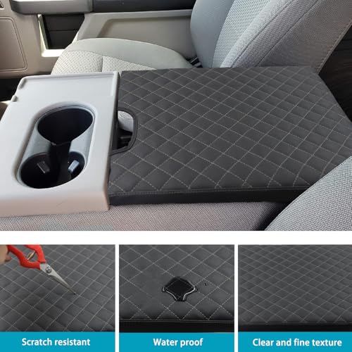 LOCOY Center Console Armrest Cover for Ford F150 Accessories 2015-2025, for F250 F350 F450 2017-2025 with 40/20/40 Jump Seat, Arm Rest Cushion Protection Interior, Middle Console Cover (Gray Stitches) - Image 5