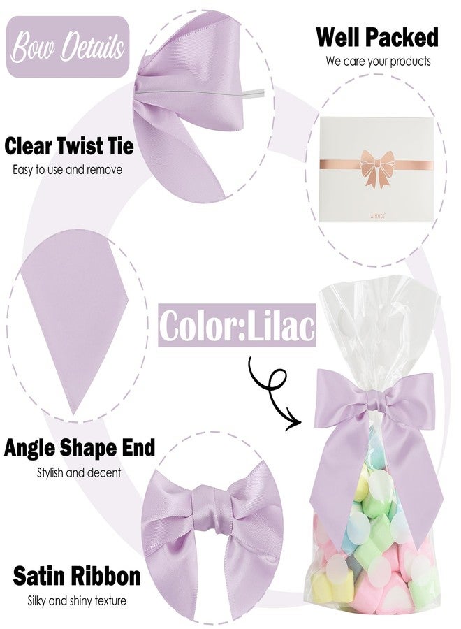 AIMUDI Lilac Satin Bows 4.5" Pre-Tied Purple Twist Tie Bows for Treat Bags Light Purple Ribbon Bows for Crafts Premade Bows for Gift Wrapping Wedding Decor Baby Shower Party Favors - 36 PCs - Image 3