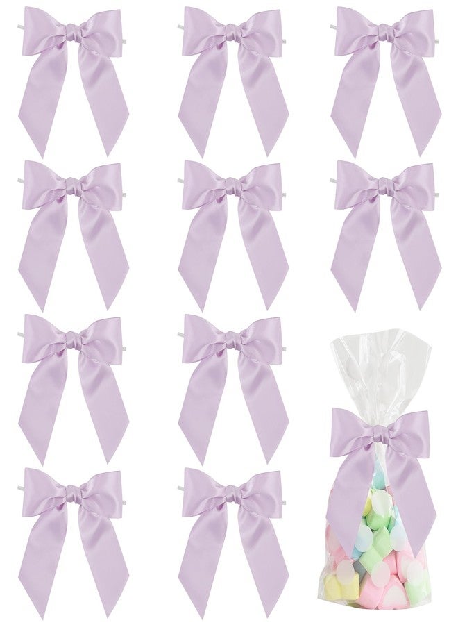 AIMUDI Lilac Satin Bows 4.5" Pre-Tied Purple Twist Tie Bows for Treat Bags Light Purple Ribbon Bows for Crafts Premade Bows for Gift Wrapping Wedding Decor Baby Shower Party Favors - 36 PCs - Image 1