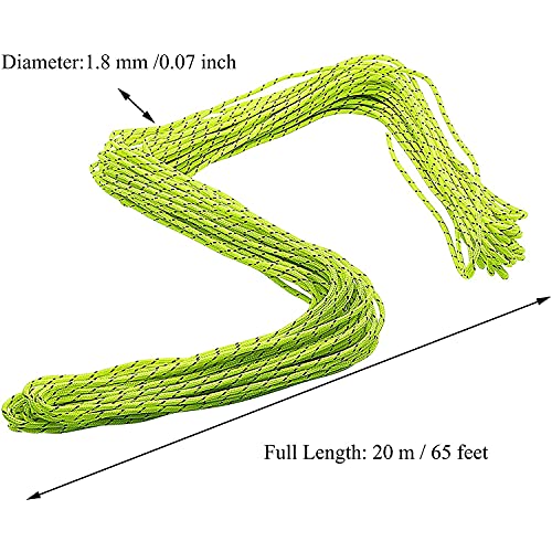 ThreeBulls 1.8mm Fluorescent Reflective Guyline Tent Rope Camping Cord Paracord 65 Feet (Green, 20m) - Image 2