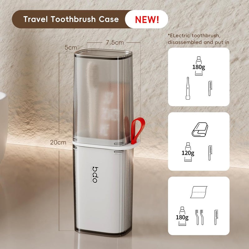 SHOTAY Toothbrush Travel Case, 2 in 1 Toothbrush Holder and Rinse Cup, Large Capacity Toothbrush Cup with Cover, Portable Travel Toothbrush Holder for Traveling, Camping, Trip - Grey&White - 1pcs - Image 2