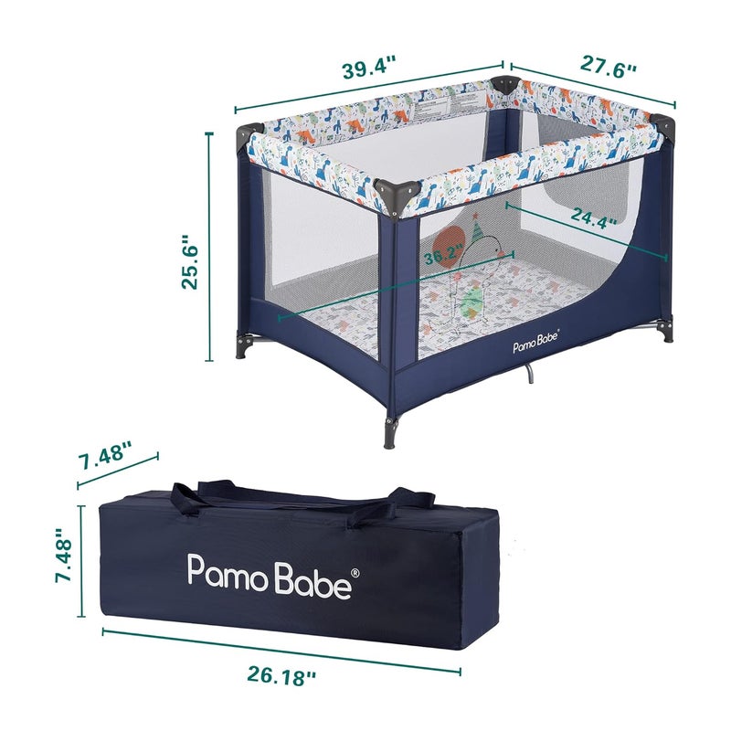 Pamo babe بامو بيبي سرير سفر قابل للطي محمول للأطفال الرضع مريح مع مرتبة ناعمة وجدران شبكية قابلة للتنفس وحقيبة حمل زرقاء - Image 2