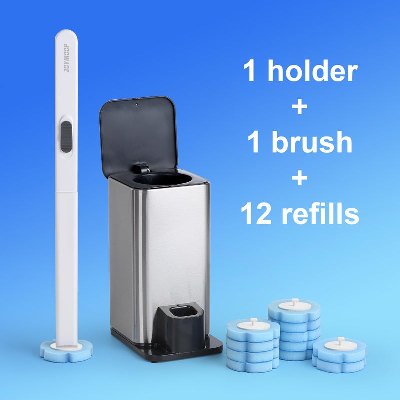 JOYMOOP White Flat Mop & Bucket with 1 Microfiber Pad, 12 Disposable Toilet Brushes, Stainless Steel Toilet Brush and Holder Set, Multi-Functional Cleaner for Floors, Windows, and Toilets - Image 5