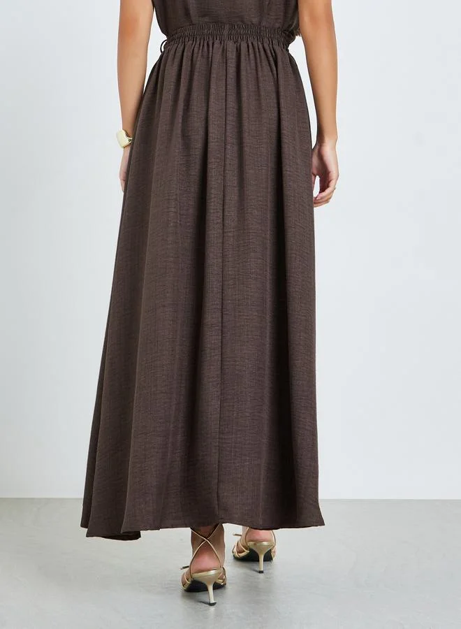 Styli  Brown Solid A-Line Maxi Skirt for Women | Best Price UAE