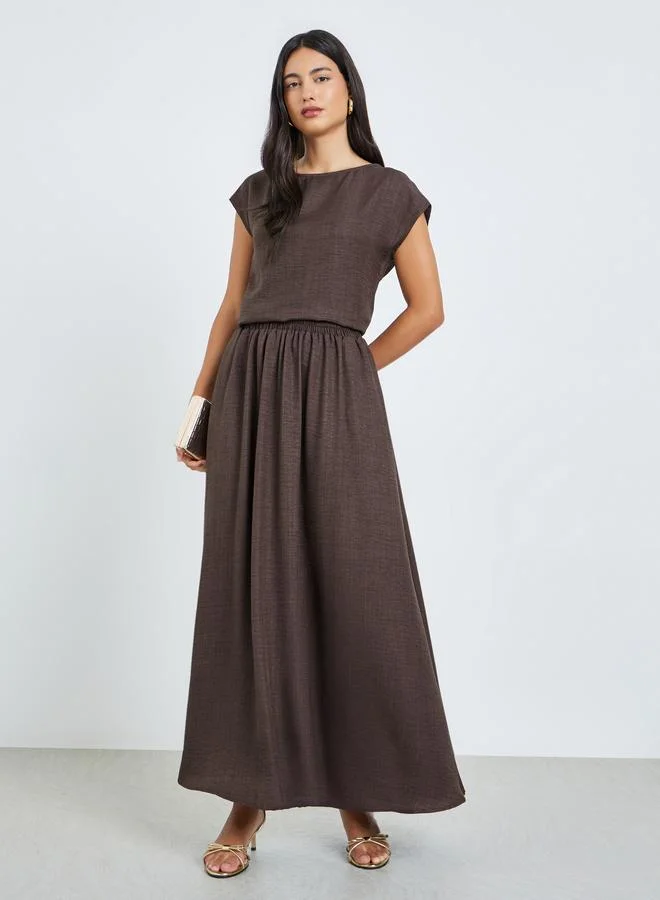 Brown Solid A-Line Maxi Skirt
