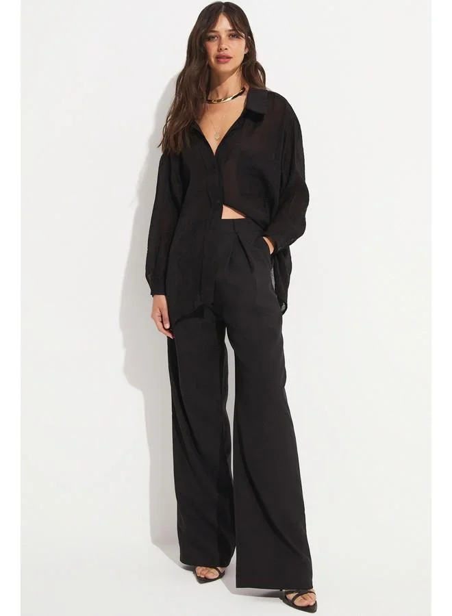 JUNE June Women Viscose Blend Pocket Detailed Woven Shirt Black